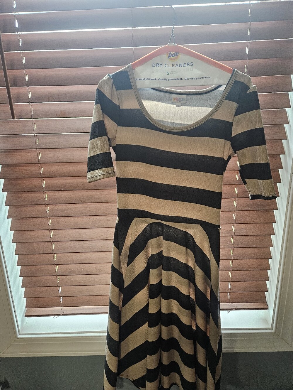 LuLaRoe Amelia Striped Black and Cream Fit & Flare Dress